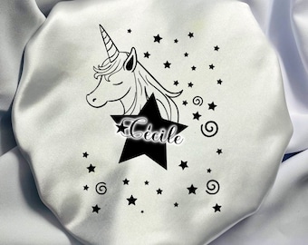 Bonnet de nuit enfant en satin Licorne à personnaliser