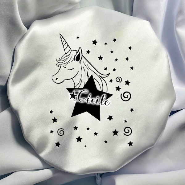 Bonnet de nuit enfant en satin Licorne à personnaliser