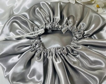 Reversible satin nightcap for hair protection solid color handmade hair accessory