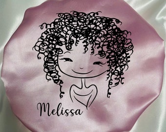 Personalized satin nightcap for little girls from the Melissa collection