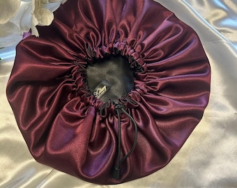 Two-tone reversible satin nightcap for protection of all hair types handmade hair accessory