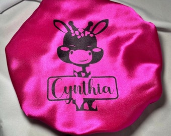 Giraffe satin nightcap for children to personalize