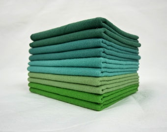 Green Forest 100% Cotton Flannel Towels 10pc Green Set 1-ply Paperless Reusable Towels Reusable Wash Cloth Ocean Forest Zero Waste Kitchen