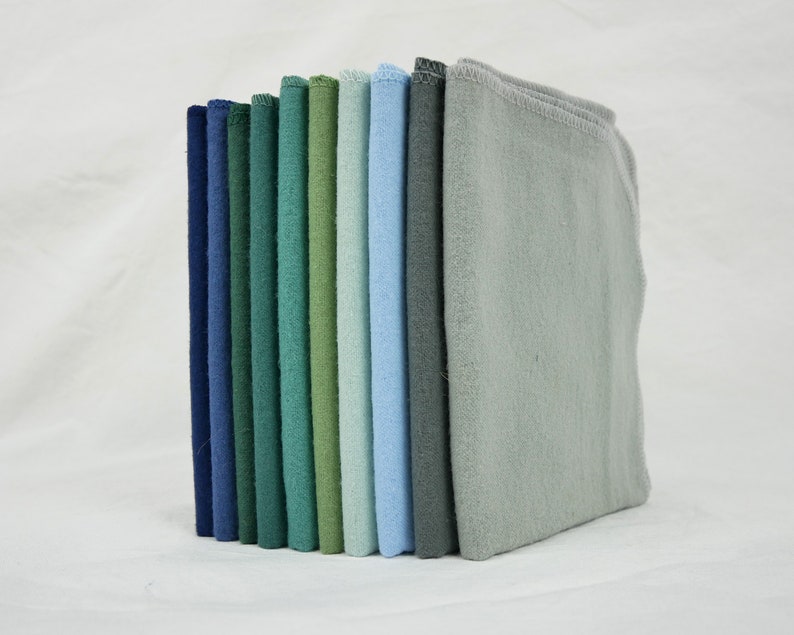 100% Cotton Flannel Towels 10pc Green Blue Set 1-ply Paperless Unpaper Towels Reusable Wash Cloth Ocean Forest Gift Zero Waste Kitchen image 4