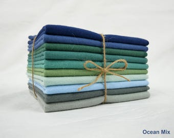 100% Cotton Flannel Towels 10pc Green Blue Set 1-ply Paperless Towels Reusable Wash Cloth Ocean Forest Gift Zero Waste Kitchen