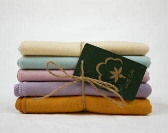 5 Piece Set 100% Cotton Flannel Towels Pastel 1-ply Paperless Reusable Towels Reusable Wash Cloth Zero Waste Sustainable Napkins GIft