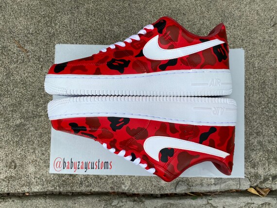 All Red Bape Camo Air Force 1 Custom