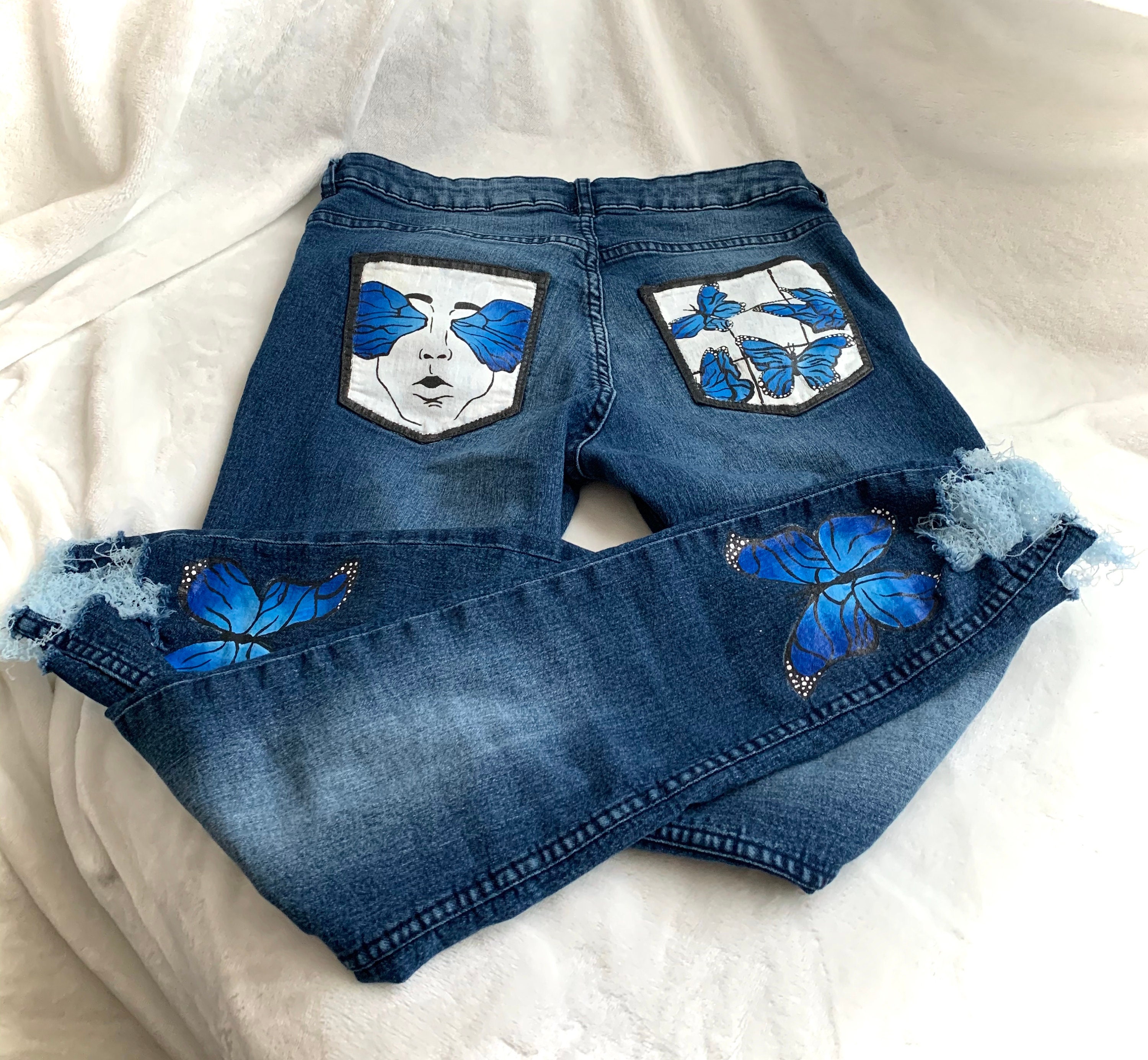 Custom Made Jeans butterfly Blues - Etsy