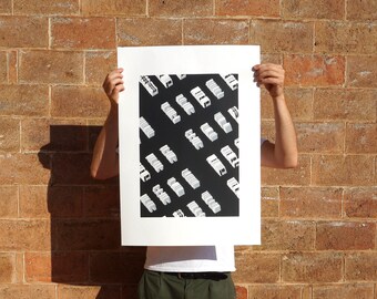 Stock of panels, concrete, screenprint, screen print, brutalist architecture, czechoslovakia, handmade, brutalist poster