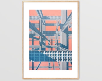 Megablock, screenprint, brutalist poster, screen print, czechoslovakia, brutalist architecture, handmade, megastructure