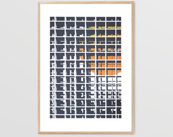 Construction site, concrete, screenprint, screen print, brutalist architecture, czechoslovakia, handmade, brutalist poster