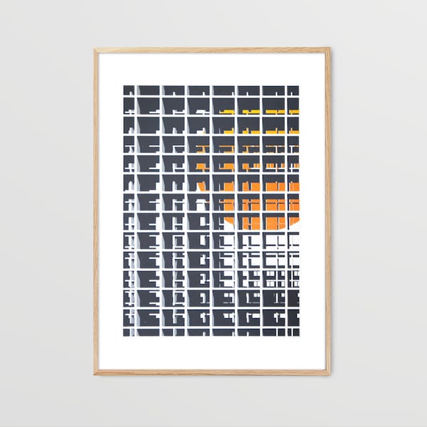 Baustelle, Beton, Siebdruck, Siebdruck, brutalistische Architektur, Tschechoslowakei, handgemachtes, brutalistisches Plakat