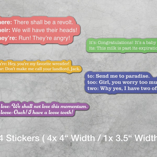 Corrected English Grammar Sticker Pack - Five (5) Individual Colored Adhesives - Grammar Police - English Sentences - Librarian Gift