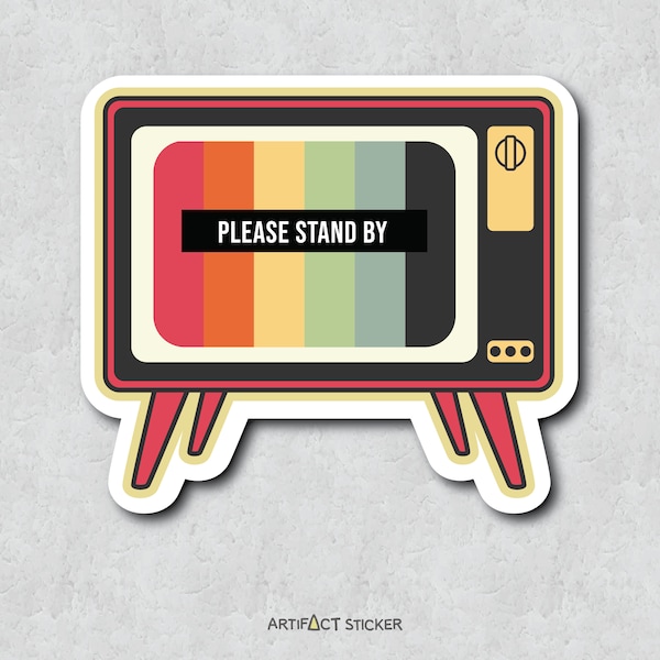 Vintage Television Sticker - Please Stand By - Minimal Illustration Style Vinyl Adhesive - Laptop Sticker