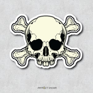 Skull and Crossbones Sticker - Motorcycle Gang Anatomy Icon  - Water-Resistant Vinyl Decal - Laptop Sticker