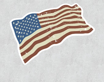 American Flag Sticker - Distressed Stylization - United States Pride - Vintage Style Design Adhesive