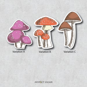 Colored Mushrooms Sticker - Hand-Drawn Illustration Style - Water-Resistant Vinyl Adhesive - Laptop Sticker