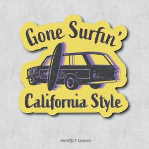 California Surf Sticker - Gone Surfing - Golden State Pride - Large Colored  Hand Drawn Distressed Style Adhesive