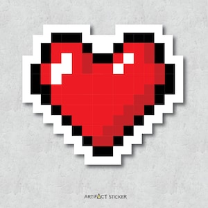 Video Game Sticker - 8-Bit Pixel Heart - Water-Resistant Adhesive - Video Game Health Bar Retro Style Icon - Laptop Sticker Decal