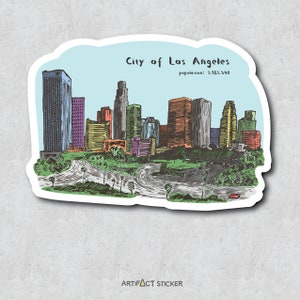 Downtown Los Angeles Skyline Sticker - City of Angels - DTLA Illustration - Water-Resistant Vinyl Adhesive - Water Bottle Sticker