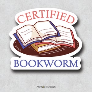 Certified Bookworm Sticker - Avid Reader - Minimal Illustrative Design -  Adhesive Water-Resistant Vinyl - Laptop Sticker