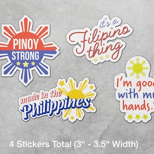 Pinoy Filipino Sticker Bundle - Four (4) Individual Colored Adhesives - Philippine Pride - Three Stars and a Sun