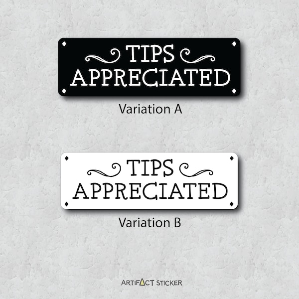 Tips Appreciated Sticker - Mason Jar Sign Restaurant Cafe  - Large  Colored Adhesive