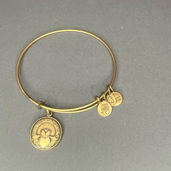 Alex and Ani - Claddagh Charm in Rafaelian Silver/Gold Color, Expandable Bangle, Slide Bracelet, Collectors Gift for Her
