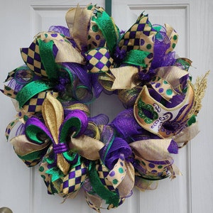 Mardi Gras Wreath for front door with fleur de lie