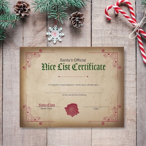 Santa&#39;s Nice List Certificate for Child - Holiday Gift for Good Behavior