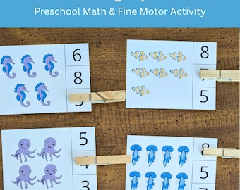 Ocean Animal Number Clip Cards | Preschool Counting & Number Recognition | Fine Motor Skills Printable