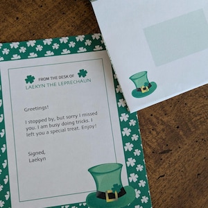 Green St. Patrick's Day Clover Stationery: Leprechaun Hat Letter for Kids' Fun