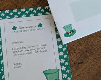 Green St. Patrick's Day Clover Stationery: Leprechaun Hat Letter for Kids' Fun