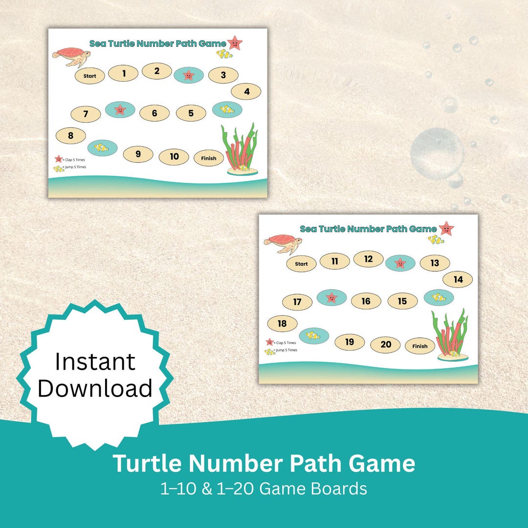 Turtle Number Path Game, Preschool Counting to 20 Activity (digital ...