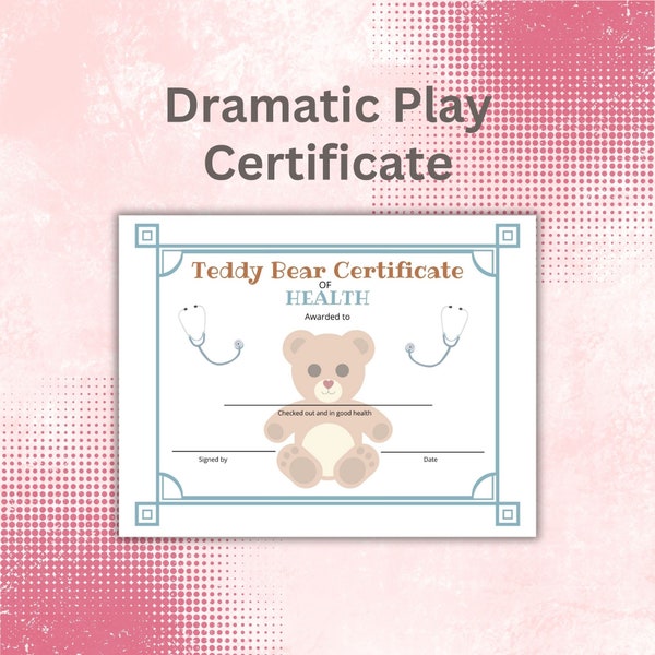 Dramatic Play Vet Clinic Printable: Teddy Bear Certificate of Health - Instant Download