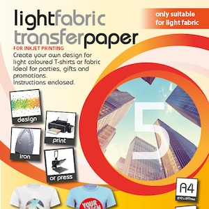 T-Shirt Transfer Paper for White or Light Fabrics - A4 - Iron-on or Heat Press - Different Size Packs Available