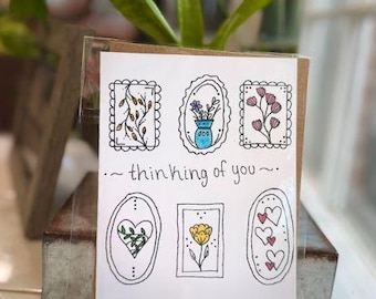 Floral Thinking of You Watercolor Greeting Card (blank inside; includes an envelope)