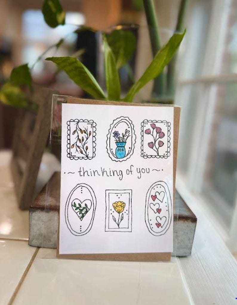 Floral Thinking of You Watercolor Greeting Card (blank Inside; Includes ...