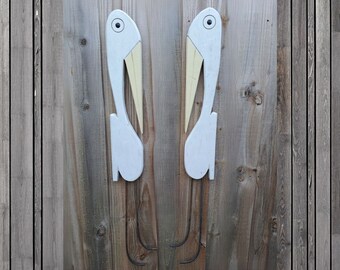 Double Fancy Egrets Birds with Metal Legs Handmade Wood Art Tropical Coastal  Beach Wall Hanging Decor