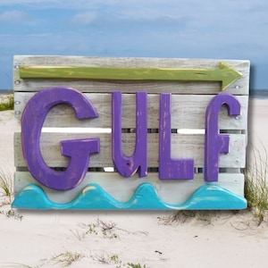 Gulf of Mexico Handmade Florida Beach Sign Wall Art Wall Hanging Coastal Tropical Decor