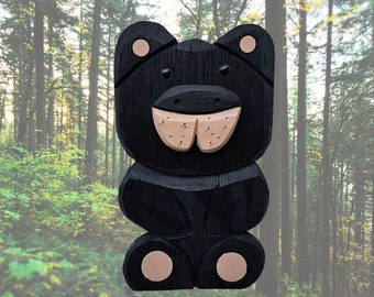 Black Bear Handmade Wood Wall Art Cabin Wall Hanging Decor
