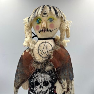 Primitive Folk Art Cloth Witch Wiccan 17&quot; Rag Doll Handmade
