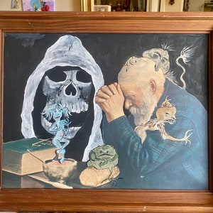 OOAK 18&quot;x23&quot; Re-Worked Old Priest Painting &quot;Keep Praying&quot;! Goblins, Evil, Devil, Priest!
