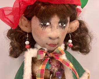 OOAK Artist Made Evie the Pouty Elf Soft Sculpture volkskunst 23-inch popaccessoires gesigneerd!