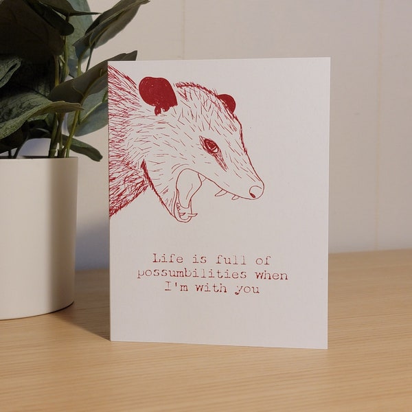 Opossum Card | Possum Drawing | Valentine's Day | Gift | Anniversary | Birthday | Gift | Greeting Card | Blank Note | Possum Pun