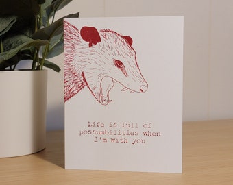 carte postale opossum | Possum Dessin | Saint-Valentin | Cadeau | Anniversaire | Anniversaire | Cadeau | de voeux | Note vierge | Jeu de mots d'opossum