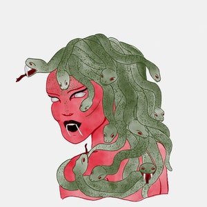 Medusa | Wydruk Meduzy | Pobieranie cyfrowe | Akwarela Gritty | Ilustracja Meduzy | Sztuka cyfrowa | Rysunek mitologiczny | Halloween
