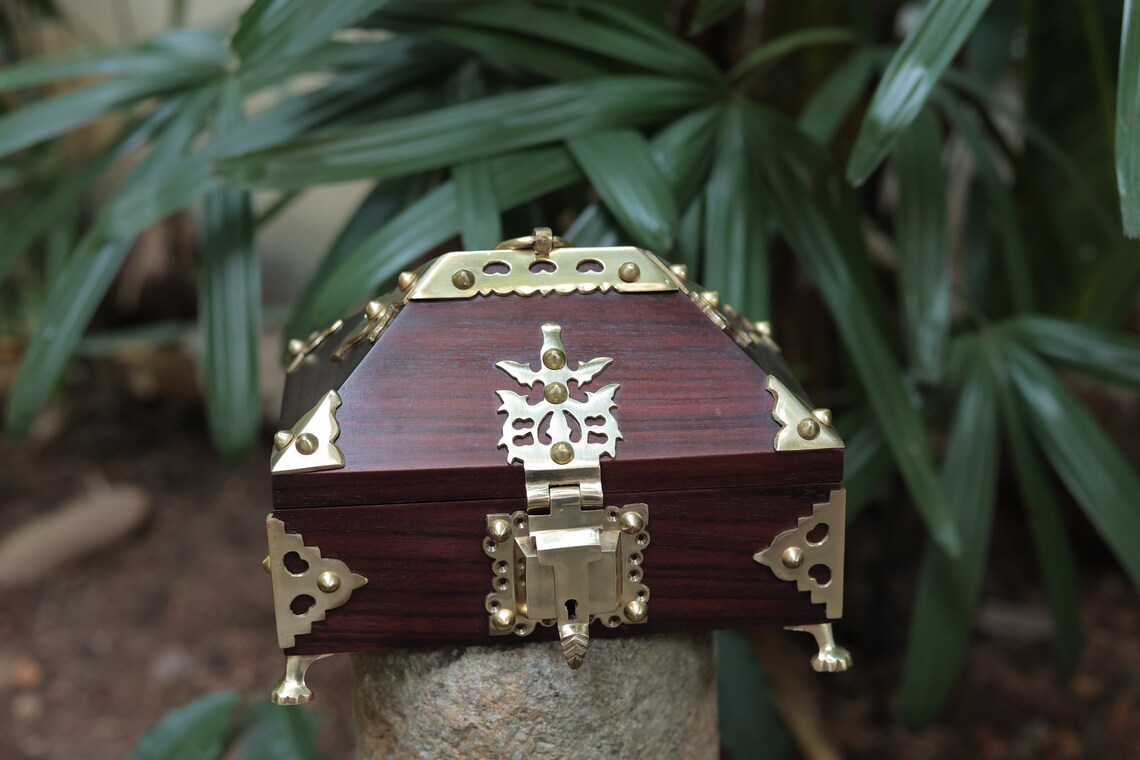 Authentic Kerala Carved Rosewood Jewelry Box with Brass Etsy