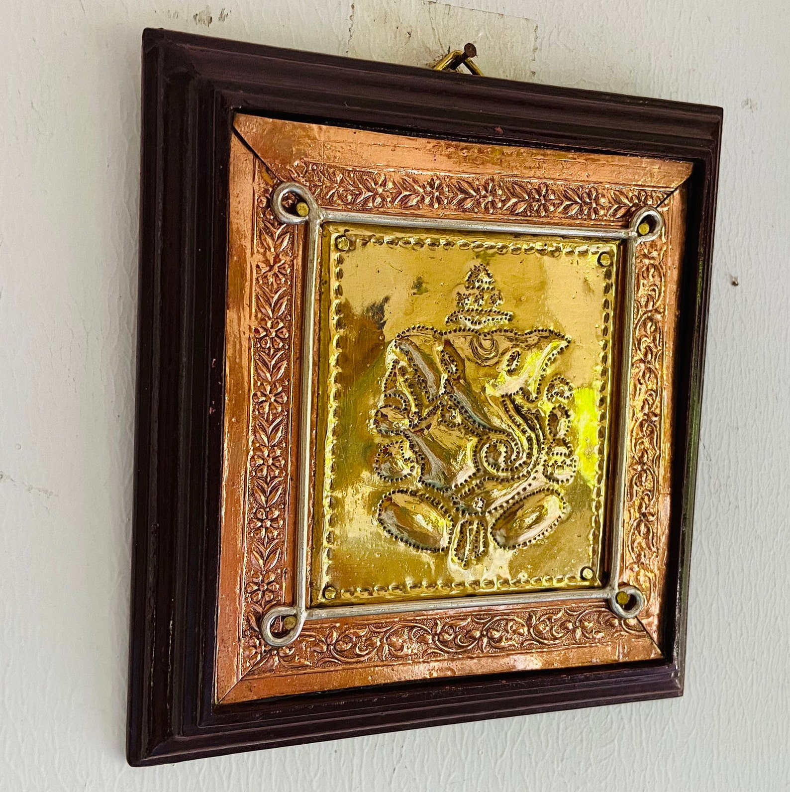 Hindu Ganesh Embossed Copper Brass Mixed Metal Wall Plate Etsy
