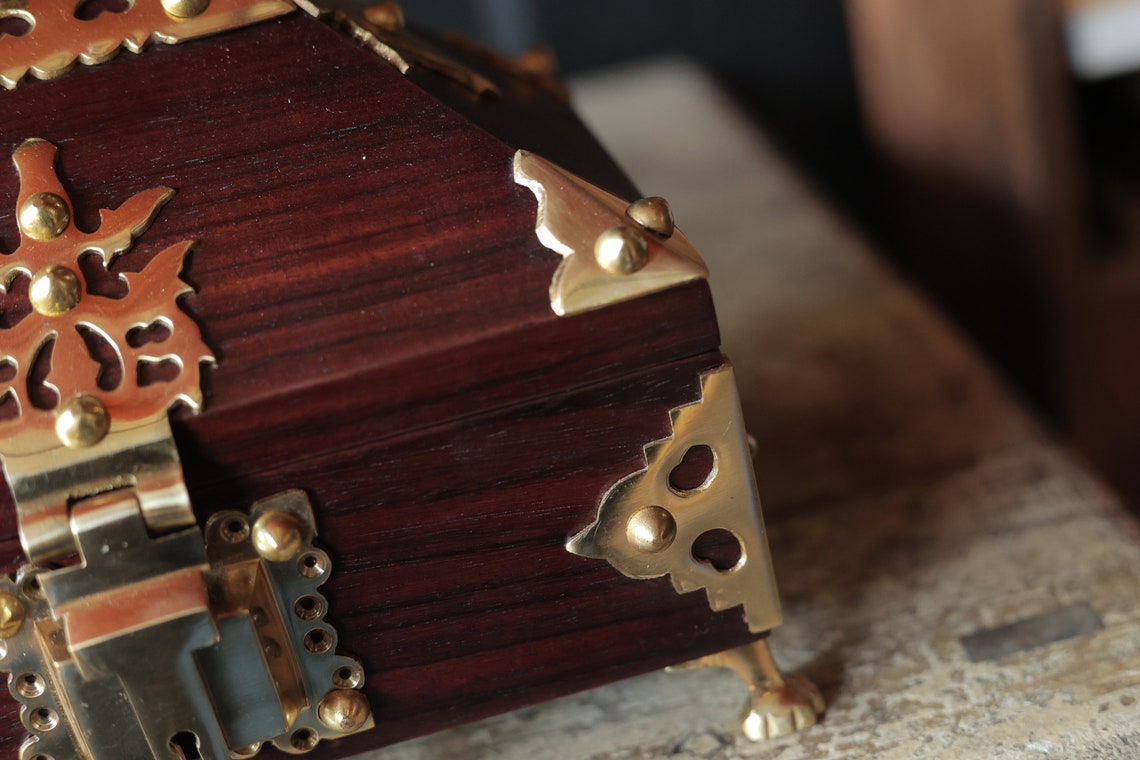 Authentic Kerala Carved Rosewood Jewelry Box with Brass Etsy
